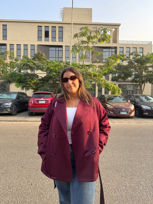 Rhea Trench Coat in Burgundy