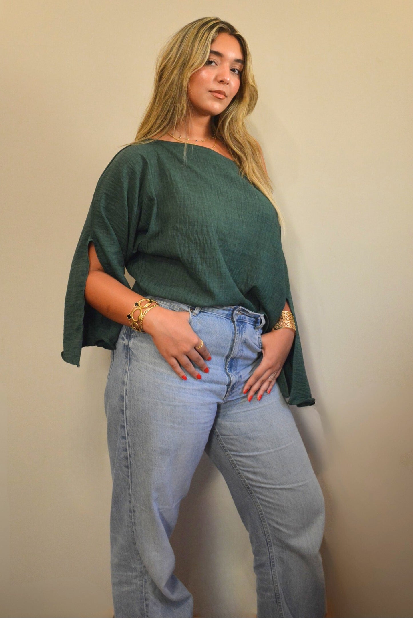 Ayla Linen Top in Green