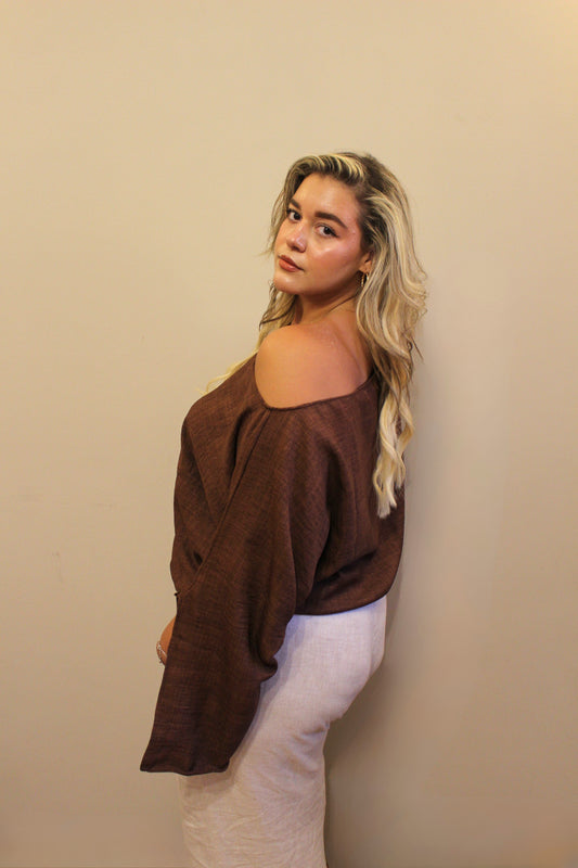 Ayla Linen Top in Brown