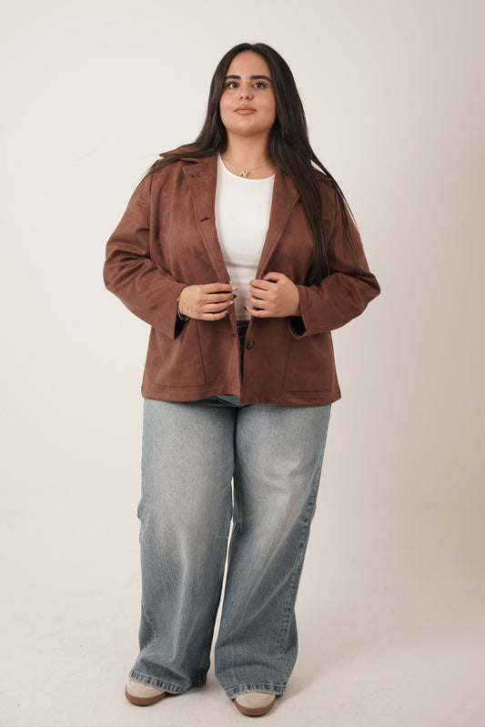 Faye Suede Blazer in Dark Brown