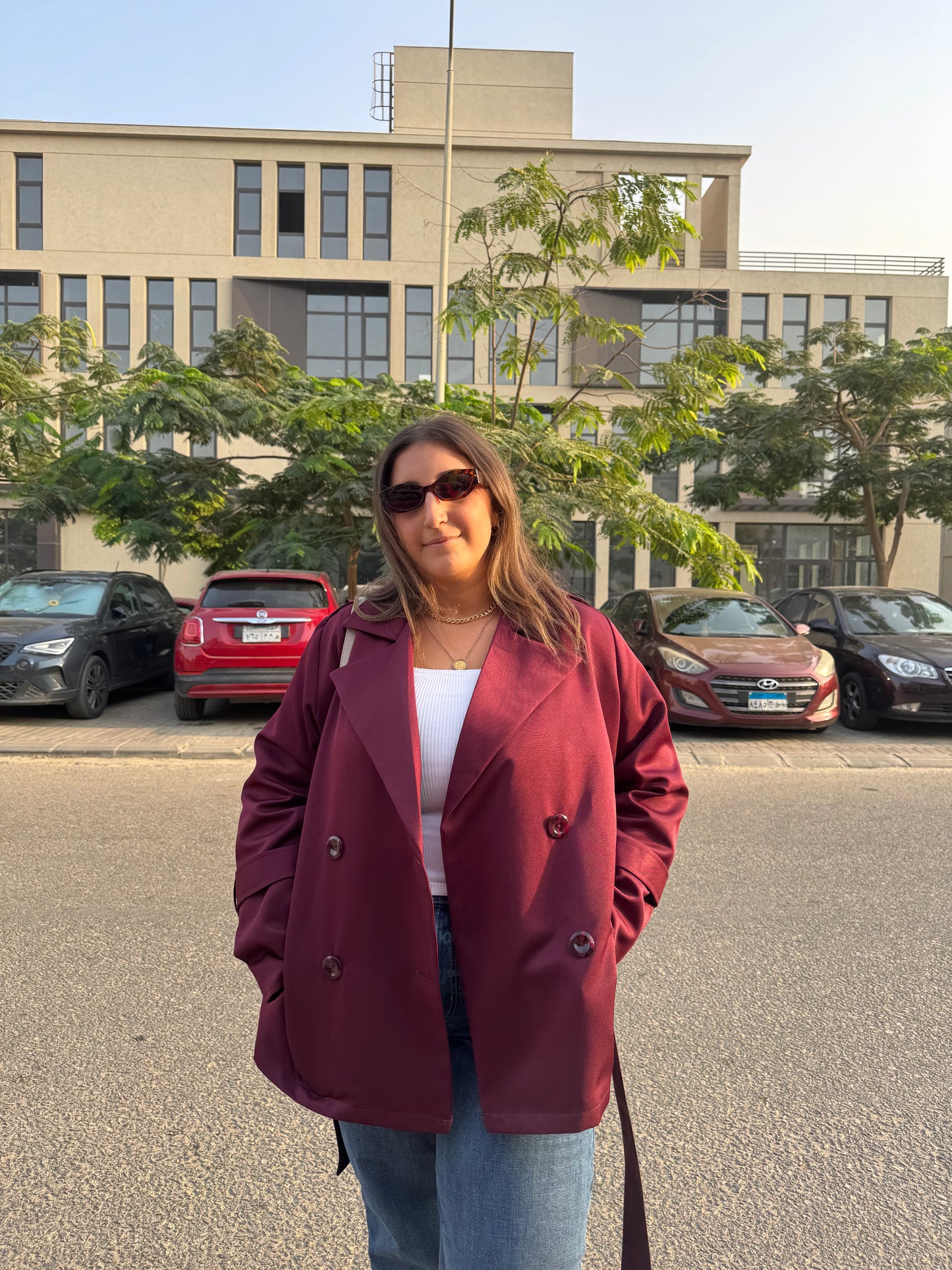 Rhea Trench Coat in Burgundy