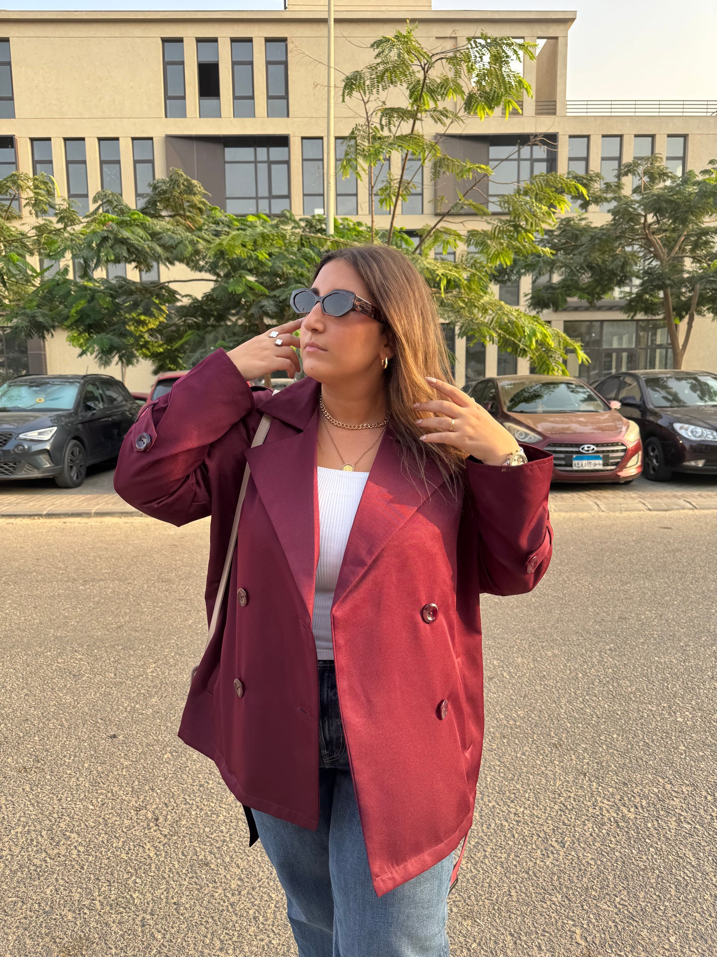 Rhea Trench Coat in Burgundy