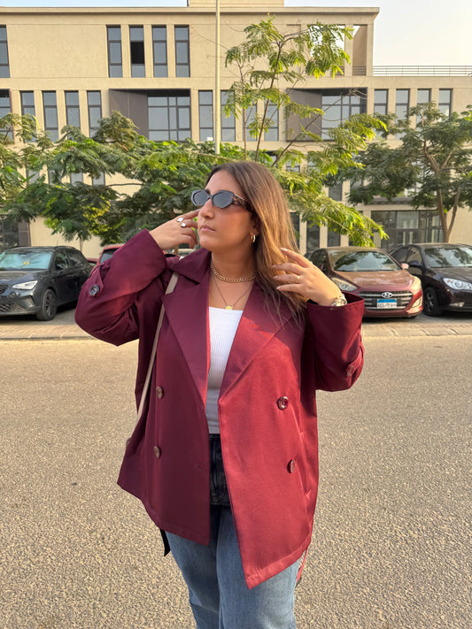 Rhea Trench Coat in Burgundy