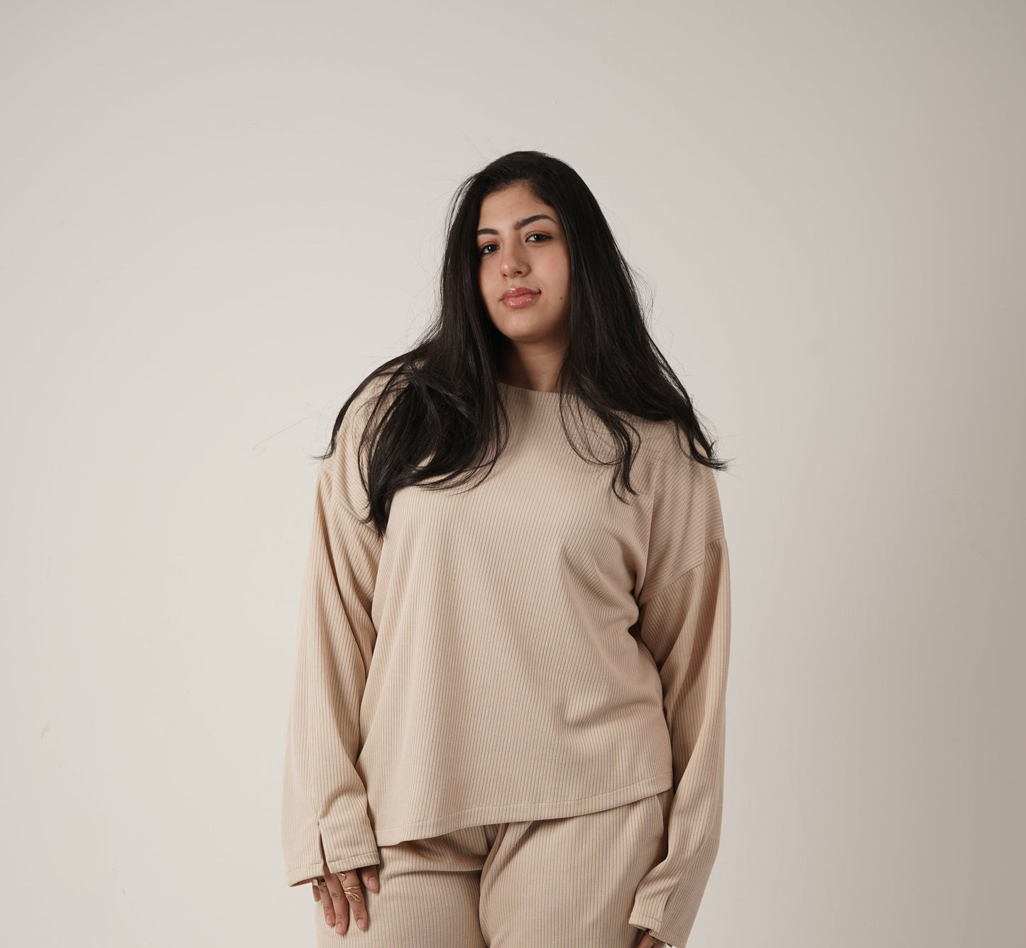 The Sienna Ribbed Top in Beige