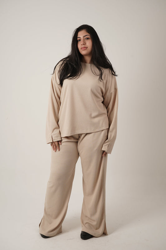 The Sienna Ribbed Set in Beige