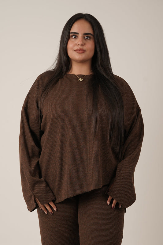 Sienna Ribbed Top in Brown