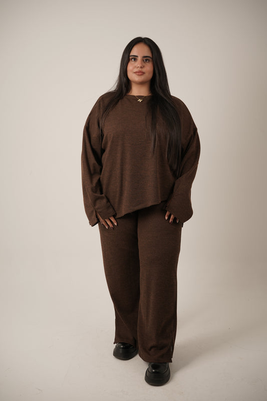 The Sienna Ribbed Set in Brown