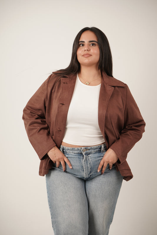 Faye Suede Blazer in Dark Brown