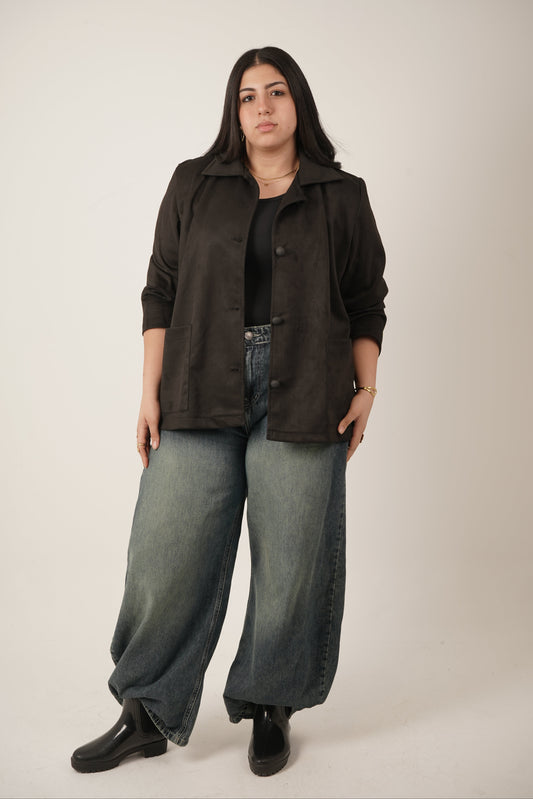 Faye Suede Blazer in Black